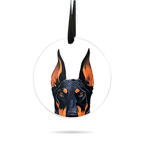 WIRESTER Hanging Ornaments for Christmas Tree Holidays, Party, Car, Home, Office Decoration, Large 3 inch Acrylic Ready to Hang Ornament - Black Rust Doberman Pinscher Dog
