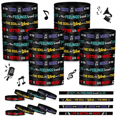 Landical 200 Pcs Music Silicone Bracelets Bulk Rubber Wristband with Inspirational Quote and Piano Notes Music Gifts Musical Event Party Favors for Teachers Adults Musician, 4 Styles