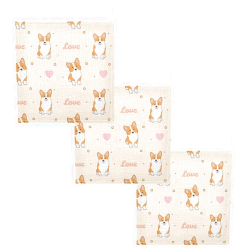 Jihqo Baby Washcloths 3 Pack Adorable Dogs Face Towel 12x12 Soft Absorbent Muslin Towels for Newborns Cotton Baby Wipes