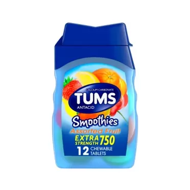 TUMS Smoothies Extra Strength Assorted Fruit Antacid Chewable Tablets 12 count