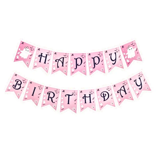 Runhiskii Pink Happy Birthday Halloween Banner, Halloween Birthday Bunting Banner Black Letters, Halloween Ghost Themed Banner for Halloween Party Decorations Supplies Mantle Home Decor Yard Decor