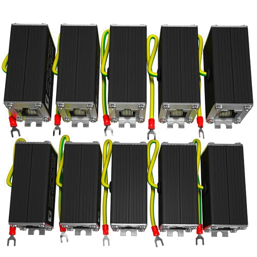 Tupavco Ethernet Surge Protector (10 Pack) Gigabit PoE++ 154W/3.2A -Mounting Flange (Gas Discharge Tube) Metal Shielded RJ45 Lightning Suppressor LAN Network CAT5/CAT6 Thunder Arrestor 1000 Mbps Tupavco TP302