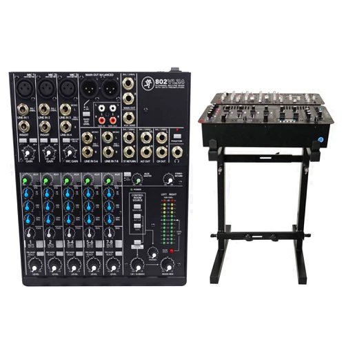 Mackie 802VLZ4 8-channel Compact Analog Low-Noise Mixer w/ 3 ONYX Preamps Bundle with Rockville RXS20 Portable Mixer Stand - Adjustable Height and Width!