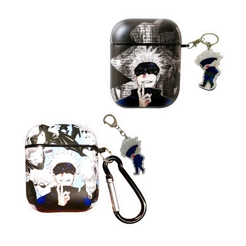 ROISHER YMXSJK Anime Headphone Case Satoru Gojo TPU Shock-Proof Earphone Case Cover with Keychain for Airpods 1st/2nd Black