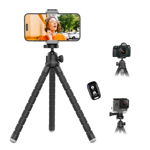 Aureday Cell Phone Tripod, Flexible Mini Tripod with Remote and Cold Shoe, Small Tripod Stand for Video Recording, Vlogging, Compatible with Microphones,Cellphone,Camera,Gopro Black