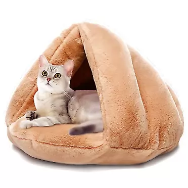 Mojonnie Cat Bed Cat Cave Self-Warming Cat Sleeping Bed Winter Soft Pet Bed Cozy Sleeping Cuddle for Indoor Cats Rabbit Light Brown