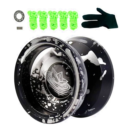 ShireBlue Professional Responsive Yoyo, Aluminum Yo Yo for Kids Beginner, Replacement Unresponsive Ball Bearing for Advanced Yoyo Players + 1 Glove + 5 Yoyo Strings (Black-Sliver)