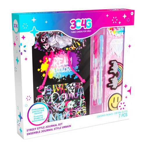 3C4G Three Cheers for Girls Street Style Journal Set - Girls Journal Set with Street Style Hoodie Girls Journal, Patches, Stickers & 2 Gel Pens - Girls Diary for Ages 6-8-10-12-14