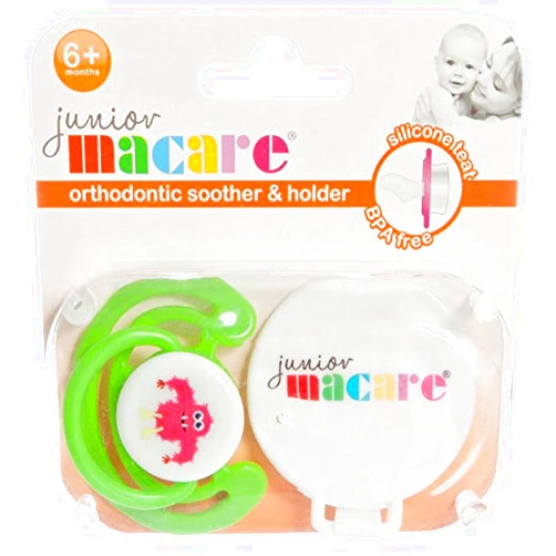 Junior Macare Orthodontic Soother & Holder 6 months+ (Green/Pink)