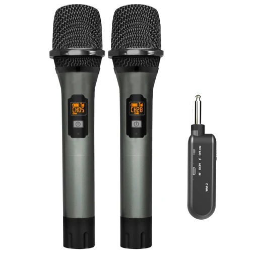 VeGue Wireless Microphone, UHF Cordless Dual Handheld Dynamic Mic Set with Rechargeable Receiver, for Karaoke Party, Voice Amplifier, PA System, Singing Machine, Church, Wedding, Meeting, 200ft (WM-2)