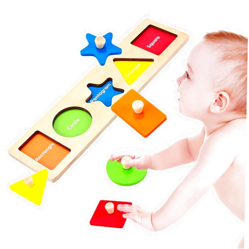 YILUXIANGYANG Montessori Toy Preschool Wooden Puzzles Montessori Geometric Shape Puzzle Baby Puzzle Colorful Wooden Shape Peg Puzzles for 1 2 3 Year Old Girls Boys Gift with Board Knob (5 Pcs)