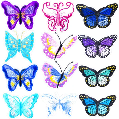 PAGOW 12 PCS Butterfly Patch Sew On, PAGOW Butterfly Embroidered Iron On Patches, Iron Sew On Embroidered Applique Decoration Sewing Patches for Bags, Jacket, Jean, Clothes DIY Patches,12 Bright Color