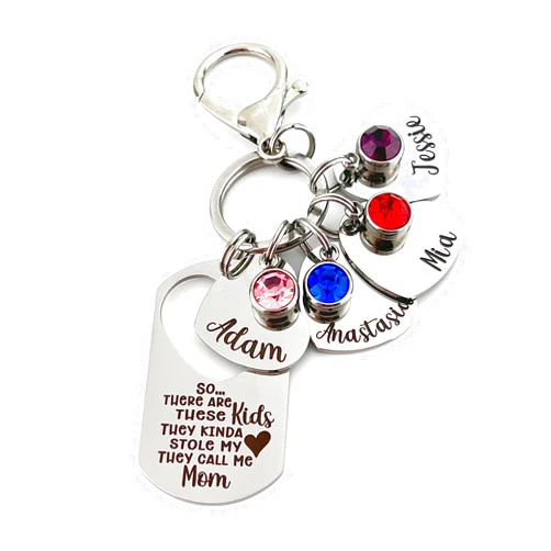 Amelia's Expressions These Kids Stole My Heart Personalized Key Chain with 4 hearts and birthstones, mother's keychain, nana gift, grandma gift, names of kids, birthstones, customized, valentine