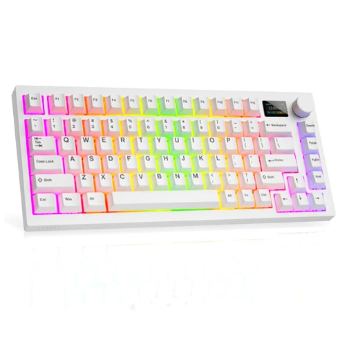 TECWARE Spectre 75 Mechanical Gaming Keyboard | Customizable LCD Screen Display & Knob | Tri-Mode Wireless Bluetooth 2.4GHz | Gasket Mount Hot Swappable | White Candy Red Linear Switches