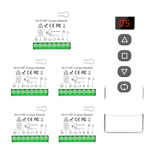 DieseRC 5pcs Wireless Smart Roller Shutter Controller with 1pcs RF Remote Control, Compatible with Google Home/Alexa APP Control and Manual Switch, Electric Motor WiFi Switch
