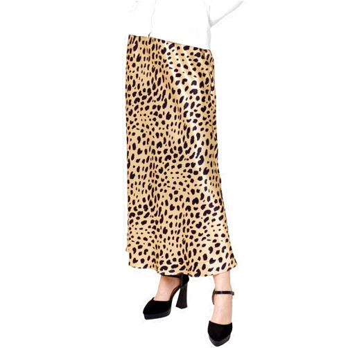DAISYSILK 100 Pure Mulberry Silk Bias Cut Long Leopard Print Skirt High Waist Half-Body Skirt