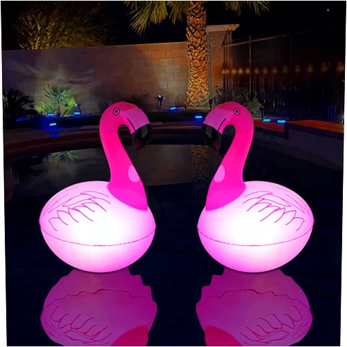 Cootway Rukars floating Flamingo LED pool lights 2PCS, Waterproof, Glow in The Dark solar Powered, Inflatable for pool Spa Patio Wedding Party Christmas Decorations