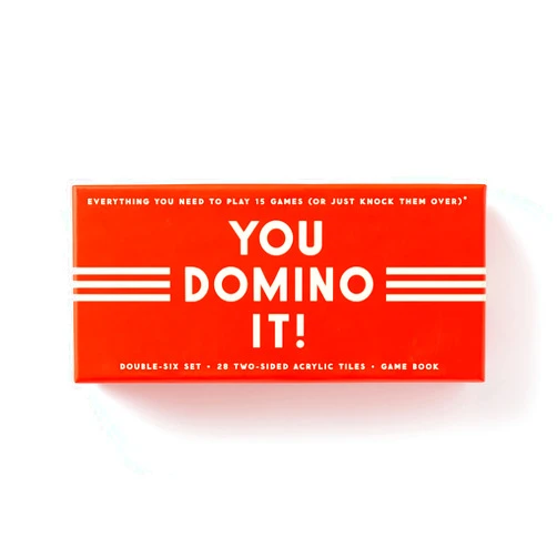 Brass Monkey You Domino It! Domino Game Set from Includes 28 Double-Sided Acrylic Dominos and Instruction Book with 15 Different Games, Perfect for Game Night, Unique Gift Idea