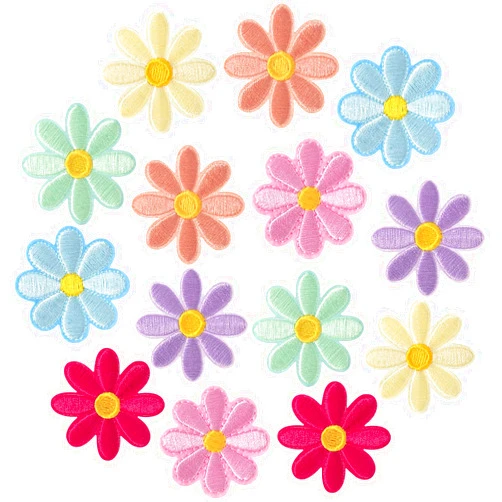 PAGOW 14 Pcs Flower Iron on Patches, Cute Daisy Flower Applique Patch, Sew On Embroidered Applique Sewing Patches for Bags, Jackets, Jeans, Clothes DIY Patches, 1.57x1.57inch (W*H), 7 Colors