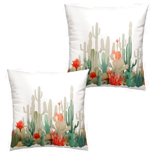 Wnoesat Cactus Throw Pillow Covers Tropical Plants Cactus Decorative Pillow Cases 18x18 Set of 2 Desert Green Succulent Prickly Pear Pillowcase Summer Outdoor Cushion Cover for Home Couch Sofa