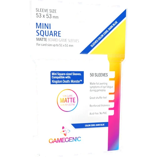 Gamegenic Matte Board Game Sleeves | Pack of 50 Matte Sleeves | 53 by 53 mm Card Sleeves Optimized for Use with Mini-Square Cards | Premium Card Protection | FFG Dark Blue Color Code | Made by Gamegenic