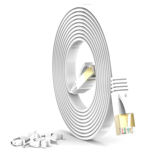 HQGC Cat7 Ethernet Cable,LAN Cable 25ft 10Gbps 600MHz with RJ45 Connectors for Gaming, Switch, Xbox, Modem, Router, PC,White