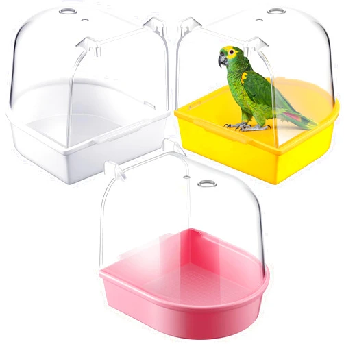 Honeydak 3 Pieces Clear Bird Bath for Cage Parakeet Bird Cage Accessories Hanging Bath Box Parrot Bathing Tub with Clear View for Cockatiel Conure Canary Budgies Parrots(Bright Colors)