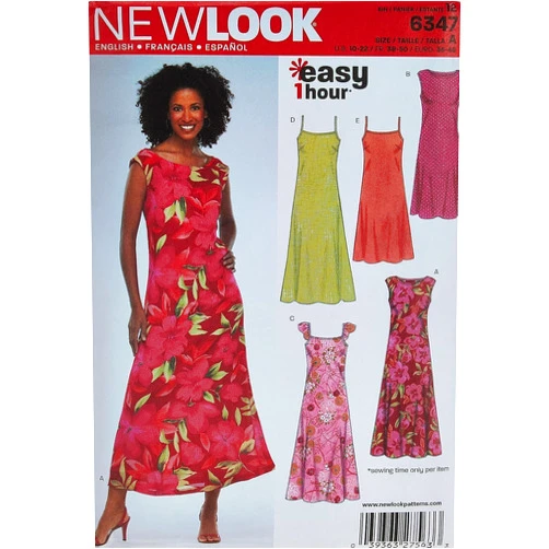 New Look Sewing Pattern 6347 Misses Dresses, Size A (10-12-14-16-18-20-22)