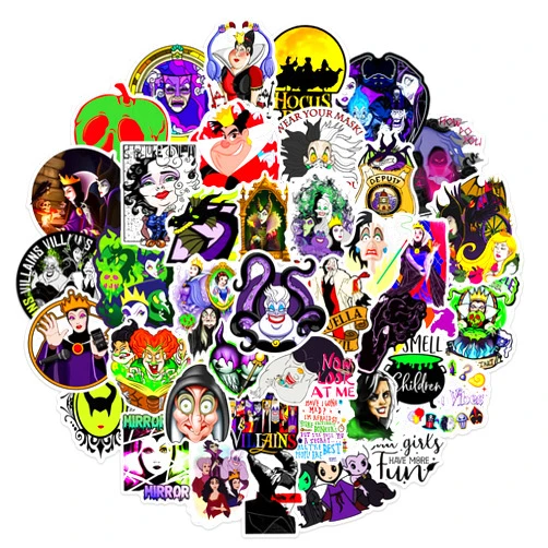 TWGOGOTIC Cartoon Witch Villain Stickers 50pcs, Waterproof Vinyl Decals for Laptop, Skateboard, Bicycle, Car, Water Bottle, Halloween Decorations Gifts