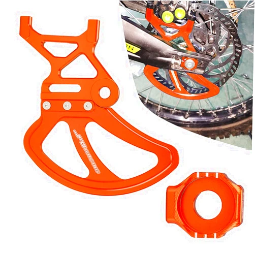 JFG RACING Motorcycle Rear Disc Brake Guard Protector+Axle Block Rear Axle Tensioner Chain Adjuster for Sur Ron S/X Segway X160/X260-Orange