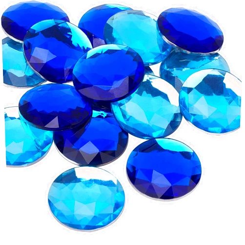 FINGERINSPIRE 16Pcs 40mm Flat Back Round Acrylic Rhinestone Self-Adhesive with Container Light & Dark Blue Cosplay Costume Gems Acrylic Jewels for Costume Making Jewels Invitations Crafts