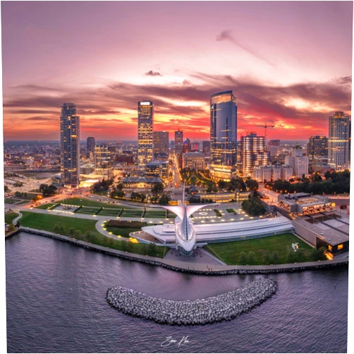 PHOTOS BY ZAMAN Downtown Milwaukee Skyline Sunset (Canvas Print-12 x 36 Inches)
