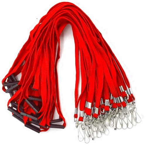 Bird Fiy Lanyards Safety Red Lanyards Neck Flat Premium Breakaway Badge Lanyard with J-Hook for ID Nametag Badge Holder (Red, 50 PCS)