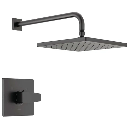 Delta Faucet Modern 14 Series Matte Black Shower Faucet, Delta Shower Trim Kit with Single-Spray Touch-Clean Black Shower Head, Matte Black T14267-BL-PP (Valve Not Included)