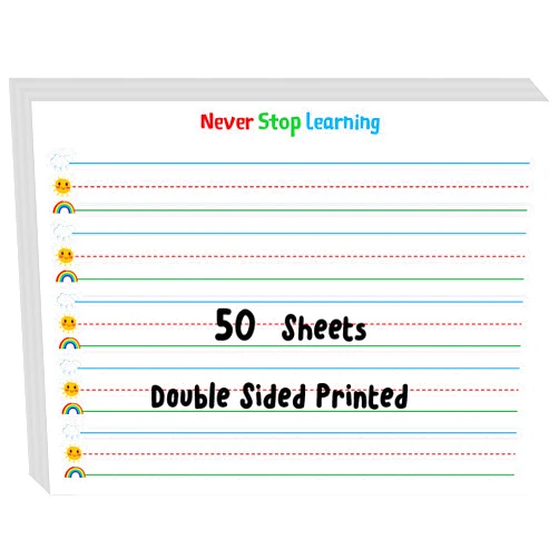 Gethelud 50 Sheets Ruled Writing Paper, Double-Sided Printing Skip-A-Line Ruled Writing Paper with Dotted Lines Handwriting Practice Paper 1” line spacing for Kindergarten Toddlers Kids (11” x 8.3”)