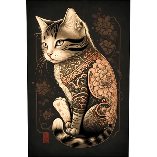 Spesdke Tattoo Cat Diamond Painting Kits, Diamond Painting Round Diamond Digital Painting for Adults Kids Art Crafts, Ideal for Room Decor Coffee Shop 12X12 Inch