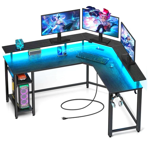 Rolanstar L Shaped Gaming Desk with LED Lights & Power Outlets, 46.2