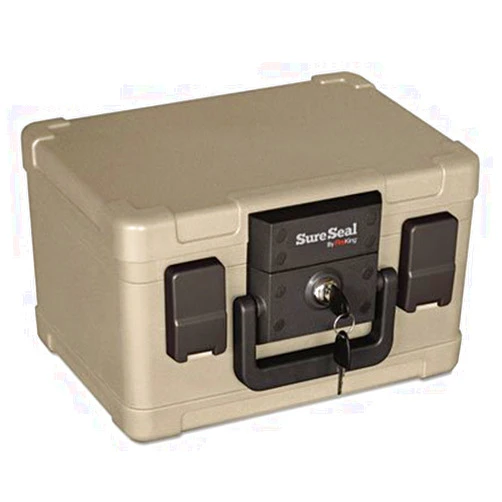 SureSeal By FireKing Fire and Waterproof Chest, 0.15 cu. ft., 12 1/5w x 9 4/5d x 7 3/10h, Taupe