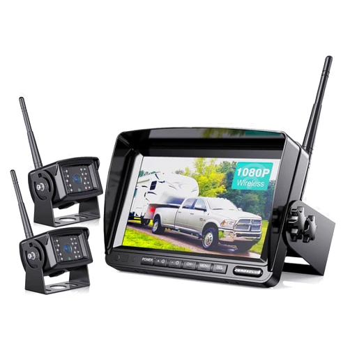 ZEROXCLUB Digital Wireless Backup Camera System Kit,No Interference,IP69 Waterproof Wireless 2 Rear View Camera + 7’’ LCD Dual Split Monitor for RV/Truck/Bus/Camper/5th Wheel (WX02)