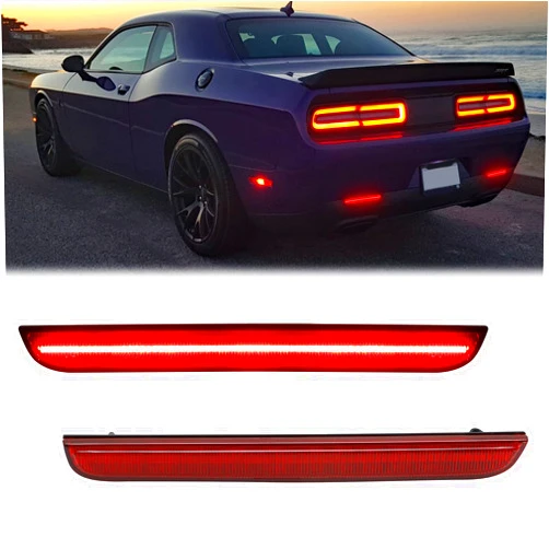 R&F Auto LED Rear Bumper Reflector Lights Compatible with Challenger 2015-2022 Rear Bumper Reflector Brake Lamp Red Lens, LED Reflector Light Kit Powered by 80-SMD LED Chips