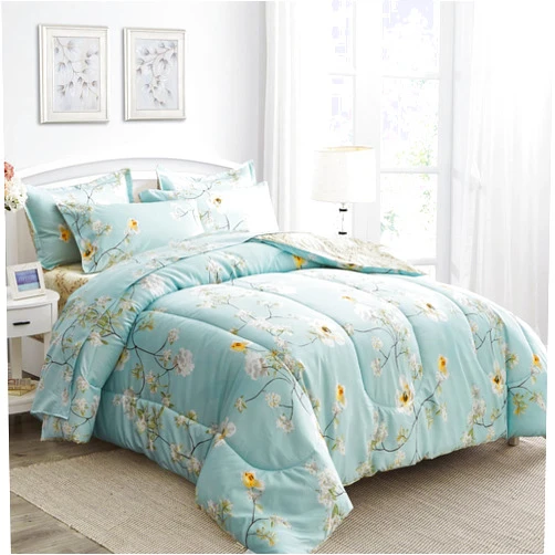 Joyreap 7 Piece Bed in a Bag Queen, Aqua Floral Elegant Design, Smooth Soft Microfiber Comforter Set (1 Comforter, 2 Pillow Shams, 1 Flat Sheet, 1 Fitted Sheet, 2 Pillowcases)