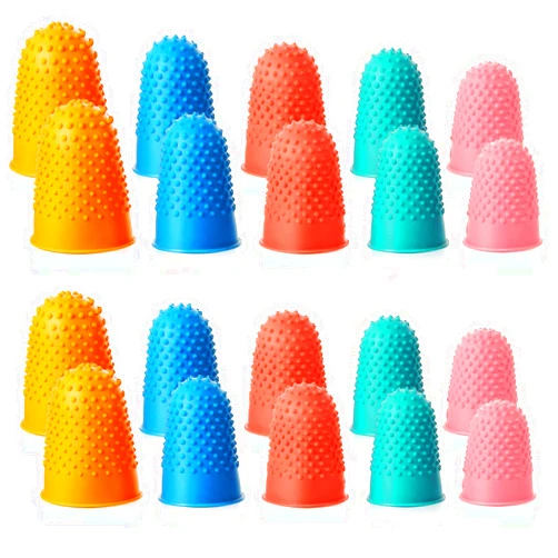 SATINIOR 20 Pieces Rubber Fingers Tip Fingers Covers Rubbe Finger Money Counting Collating Writing Sorting Protectors Hot Glue Wax Rosin Resin Collating Writing Task Scrap (5 Colors,Xs S M L XL)