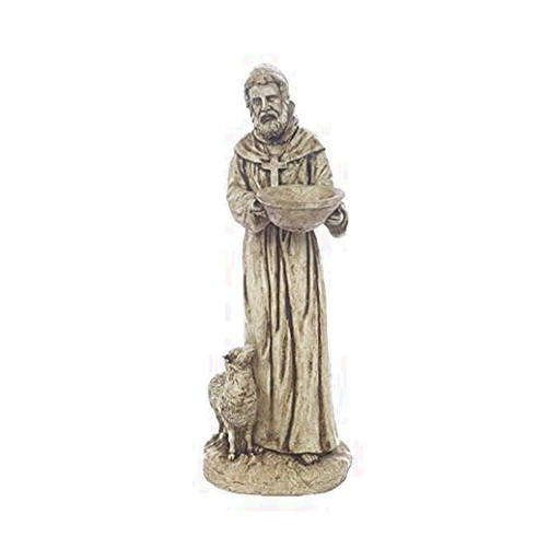 Solid Rock Stoneworks St Francis with Lamb Yard Art Stone Statue 25in Tall Buff Color