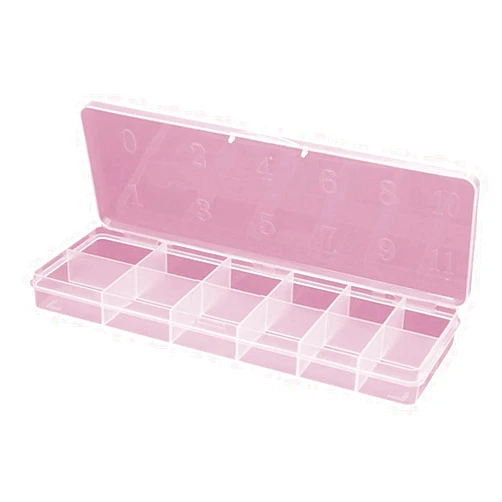 Easnea Nail Tip Box False Empty Nail Tips Organizer Storage Box with 12 Number Spaces Storage Case Container Nail Box Plastic Grid Box for False Nail Tips Art Crafts Fingernail Glitters (Pink)