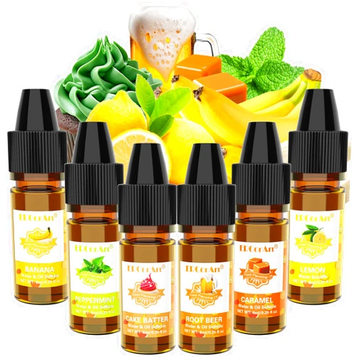 ERCorArt Food Flavoring Oil - Concentrated Candy Flavors, 6 Liquid Lip Gloss Flavoring Oil, Cake Batter Lemon Root Beer Flavor Oil for Baking, Cooking, Slime Making, Drinks, Water & Oil Soluble - 0.25 Fl Oz