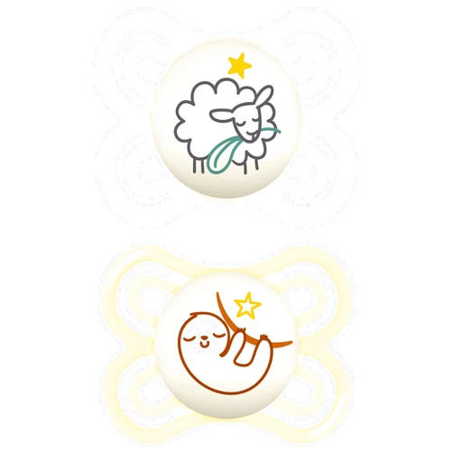 MAM Perfect Night Baby Pacifier, Patented Nipple, Glows in the Dark, 2 Pack, 0-6 Months, Unisex