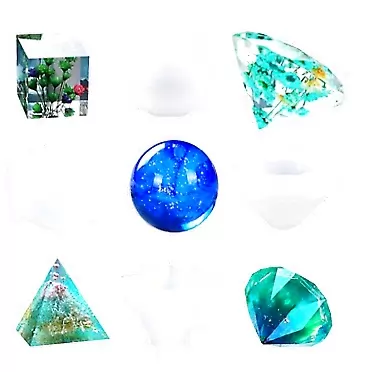 ELINKA Clear Sphere Cube Diamond Triangular Pyramid Resin Mold, 4 Pcs Large Silicone Casting Molds, Craft Making Tools Set for DIY Home Decoration,Making Cabochons, Orgone, Hanging Ornaments