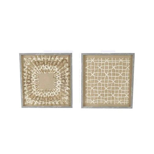HomeStock French Flair Intricate Abstract Shadow Box Wall Decor - Set of 2 - Grey/White/Beige - Timeless Design for Any Style - Ideal for Office or Living Room