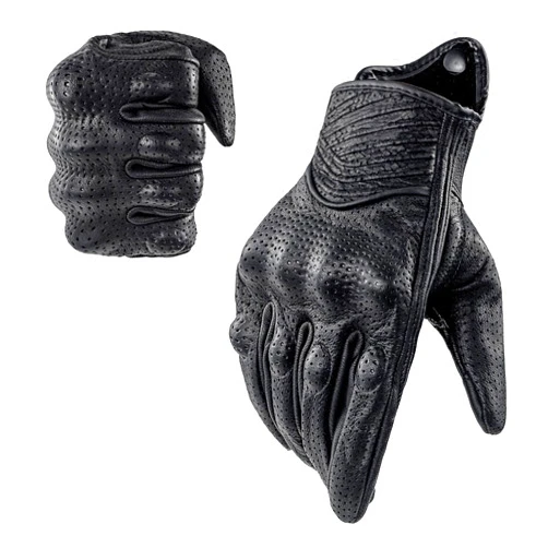 Harssiney Leather Motorcycle Gloves for Men,Breathable Riding Driving Biker Motorbike Glove Touchscreen Protective Hard Knuckle,Perforated