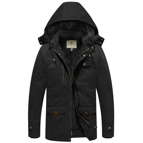 WenVen Men's Winter Thicken Cotton Parka Jacket Warm Coat with Removable Hood